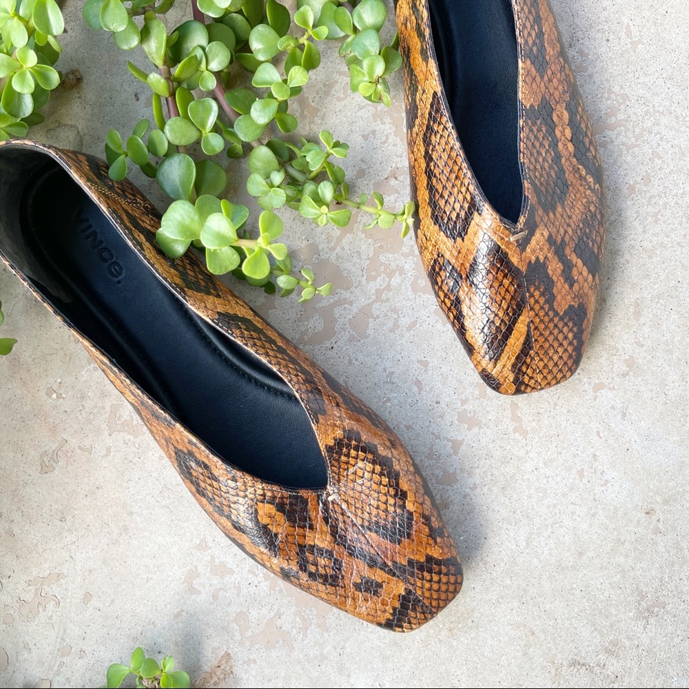 Vince Snakeskin Leather Square Toe Ballet Flats - Picture 1 of 6